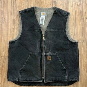 Vintage y2k Carhartt sherpa-lined canvas carpenter vest